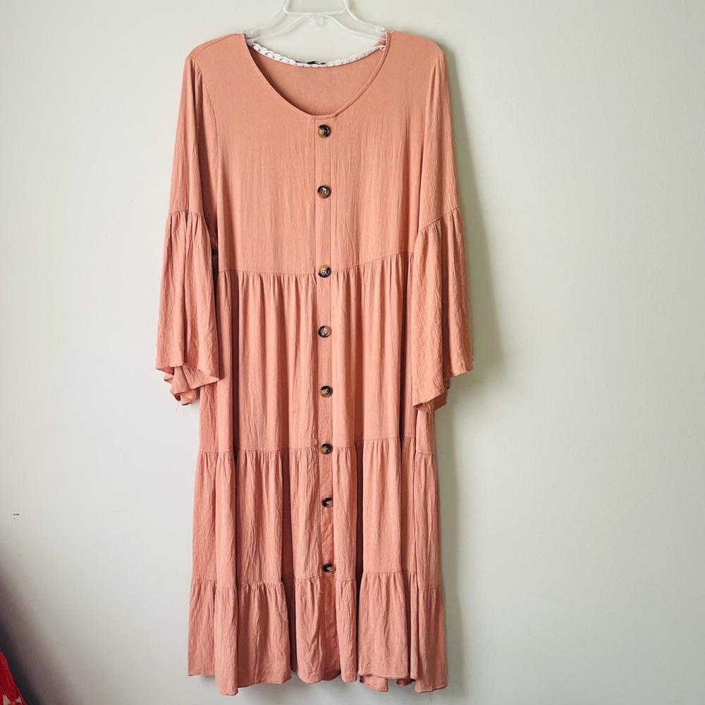 Roolee Soft 100% Tencel Button Detail Tiered Dress